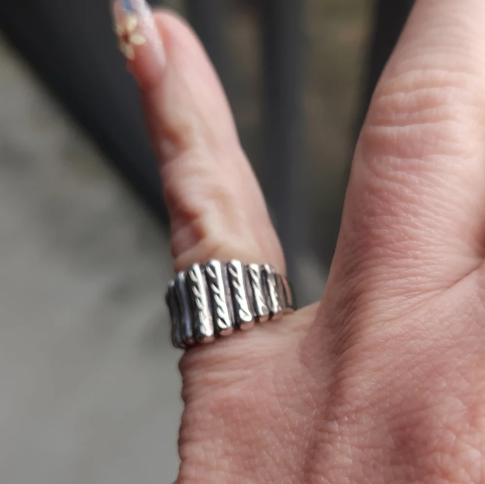 Handmade Sterling Silver 925 Silver Column Diamond Cut Ring Sz 4.75